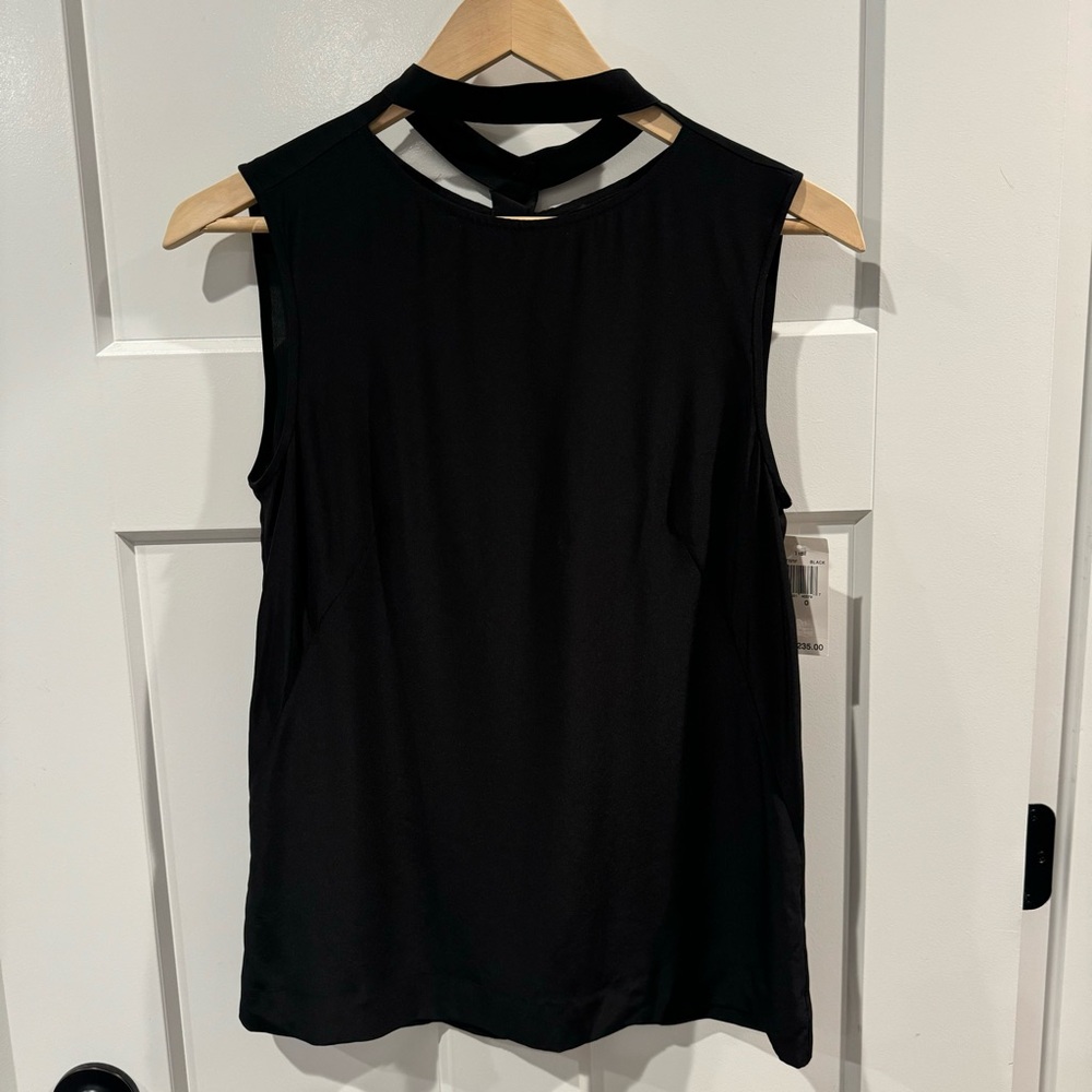 NWT Tibi Silk Black Cutout Neck Blouse Size 0 - Picture 3 of 8